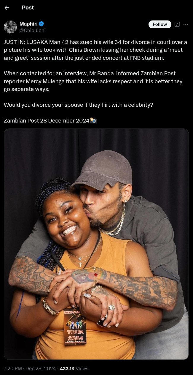 Man Divorces Wife, Files Lawsuit After Chris Brown Kissed Her During Meet And Greet