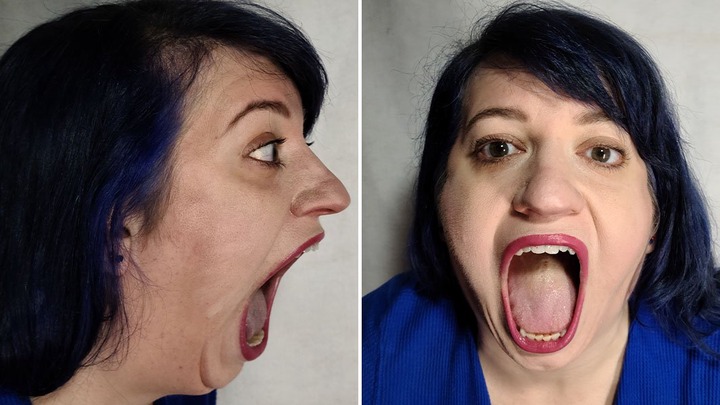 Split image woman with open mouth