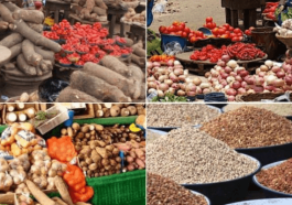 Bags of rice, beans, tomatoes, and other food items this week's prices