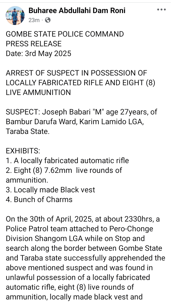 BREAKING: Man found with gun, bullets, bullet-proof vest says he was paid N180,000 to fight for two months
