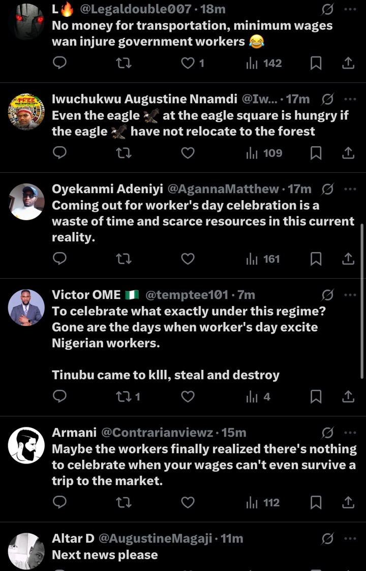 Empty Chairs, Silent Streets:Reactions Trail After Nigeria Workers Snub May Day Celebration in Abuja Empty Chairs, Silent Streets:Reactions Trail After Nigeria Workers Snub May Day Celebration in Abuja