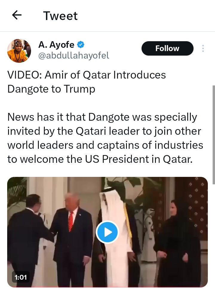 Reactions as Qatar Emir was spotted introducing Aliko Dangote to Donald Trump in Qatar Reactions as Qatar Emir was spotted introducing Aliko Dangote to Donald Trump in Qatar