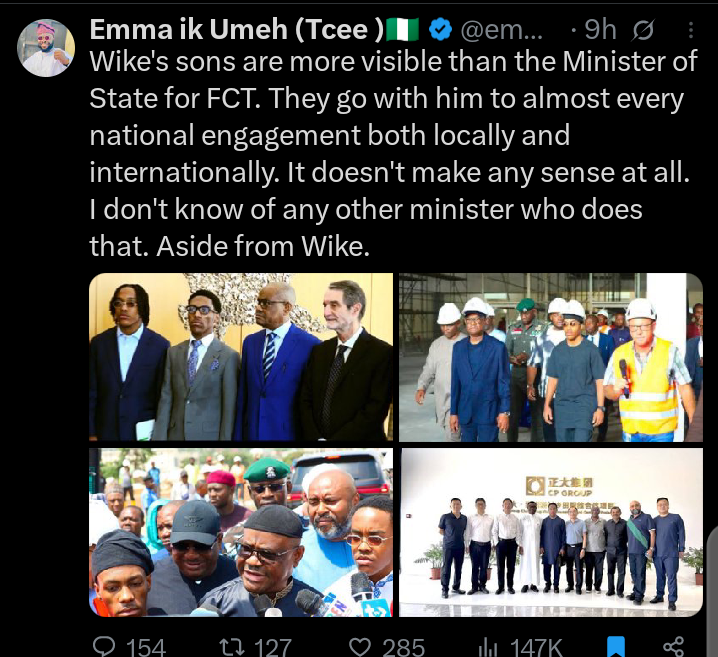 Reactions After an X User Asks Why Wike Takes His Son With Him to Almost Every National Engagement Reactions After an X User Asks Why Wike Takes His Son With Him to Almost Every National Engagement